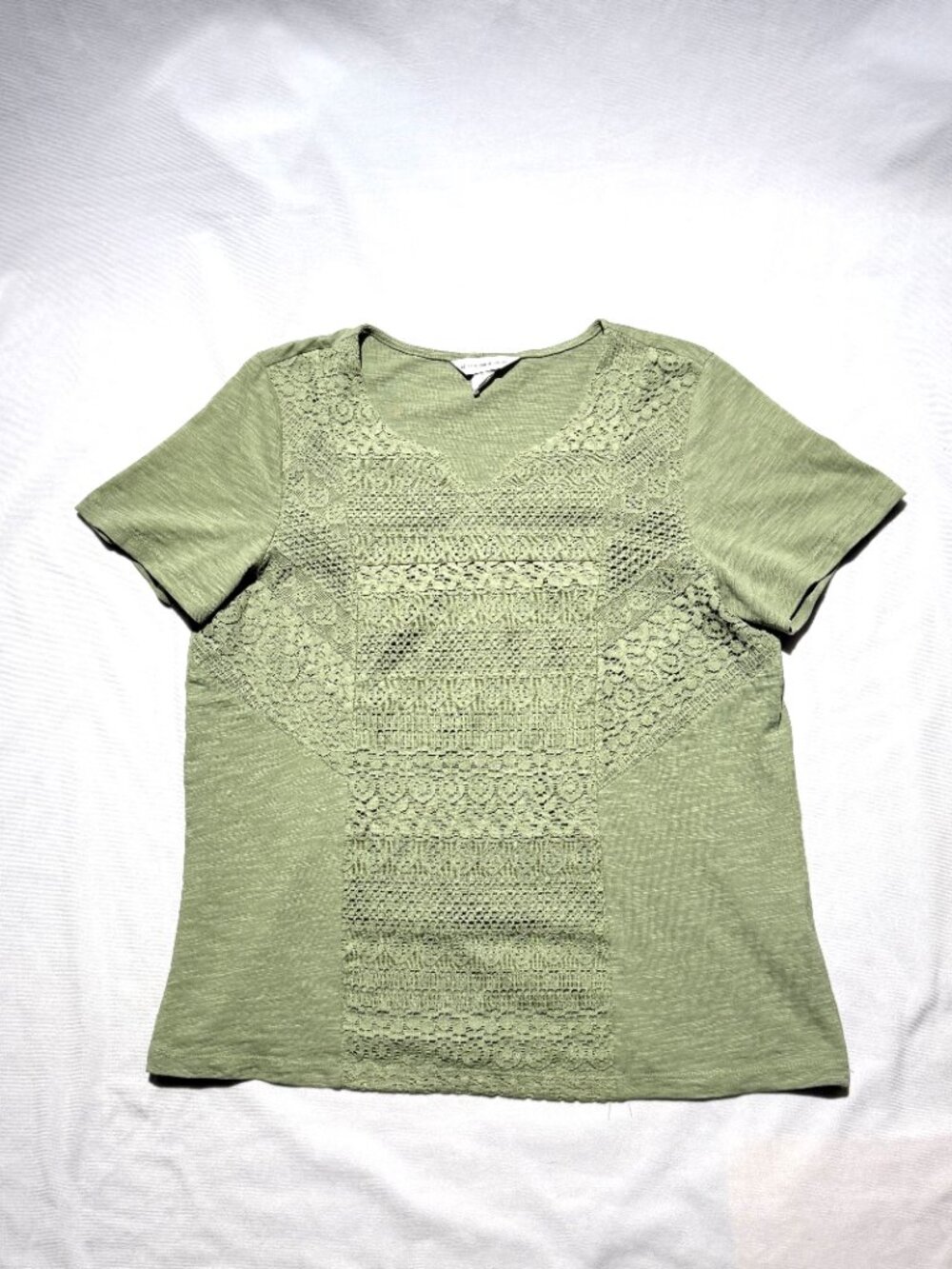 Christopher & Banks Womens Shirt Large Sage Green Cotton Lace - Picture 3 of 8